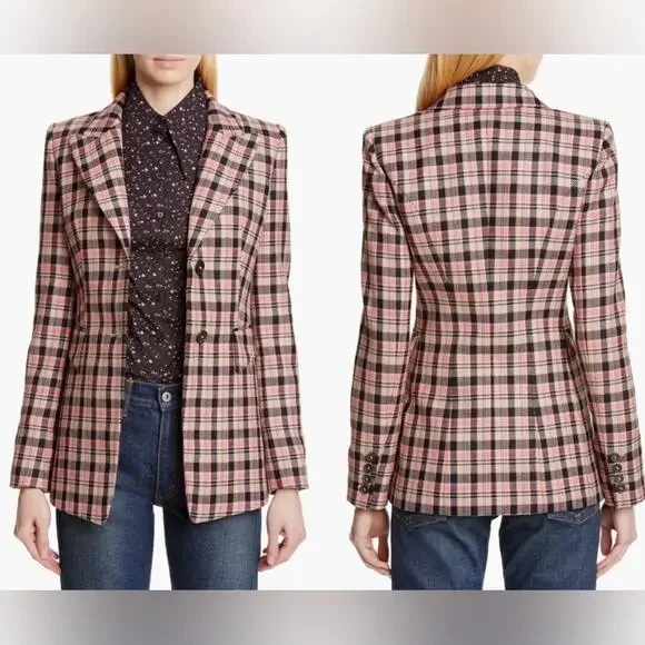 NWT NEW Michael Kors Two-Button Bold Plaid Wool Blazer - Picture 2 of 13